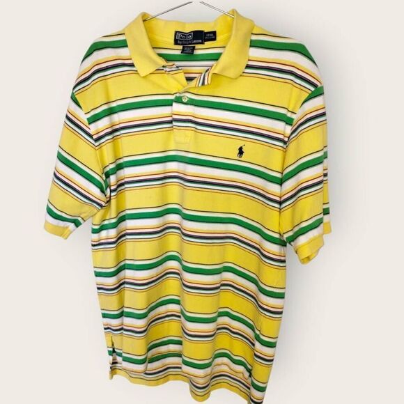 Polo Ralph Lauren Sz Large Tall Yellow/Green Stripe Shirt Mesh Fabric Casual Gol - Picture 1 of 9